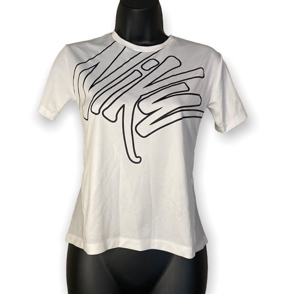 NIKE Dri-fit White Jersey Short Sleeve Back Mesh Bottom T-shirt